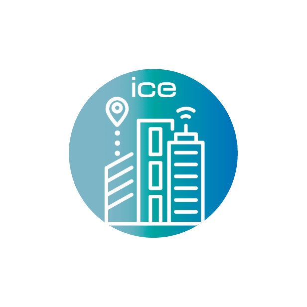 A logo with the word ICE on it.