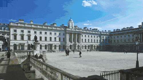 An image of a Tedi-London courtyard with people walking around.
